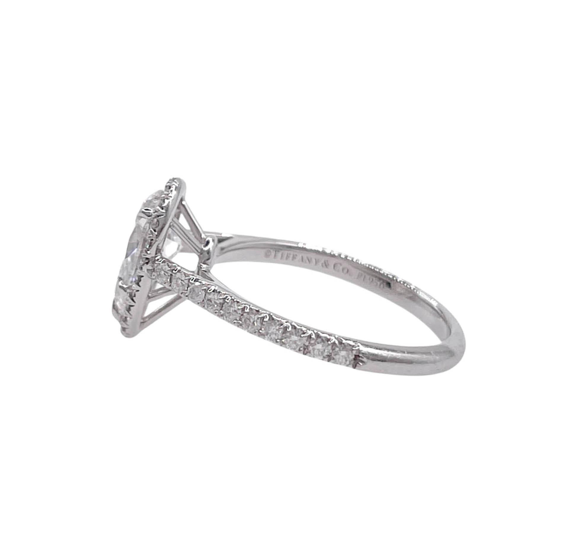 Tiffany & Co 1.02 Carat Pear Diamond Halo Platinum Engagement Ring 3