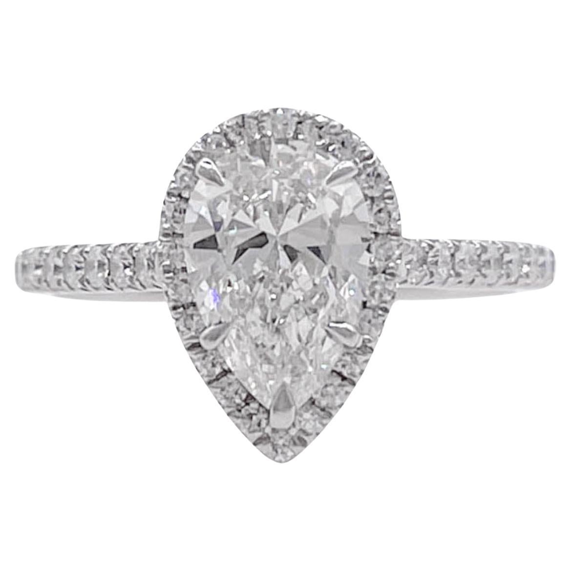 Tiffany & Co 1.02 Carat Pear Diamond Halo Platinum Engagement Ring