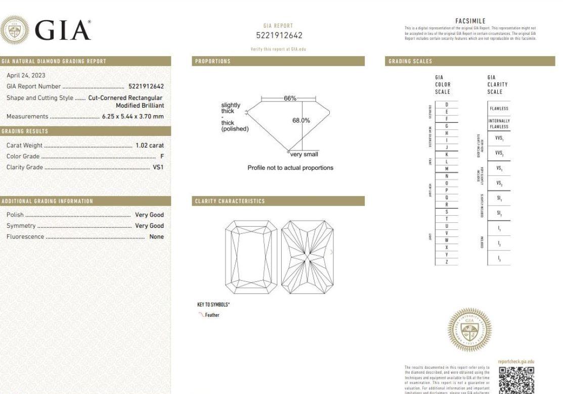 Tiffany & Co. 1.02 carat Radiant Cut Diamond Platinum Solitaire Engagement Ring  For Sale 2