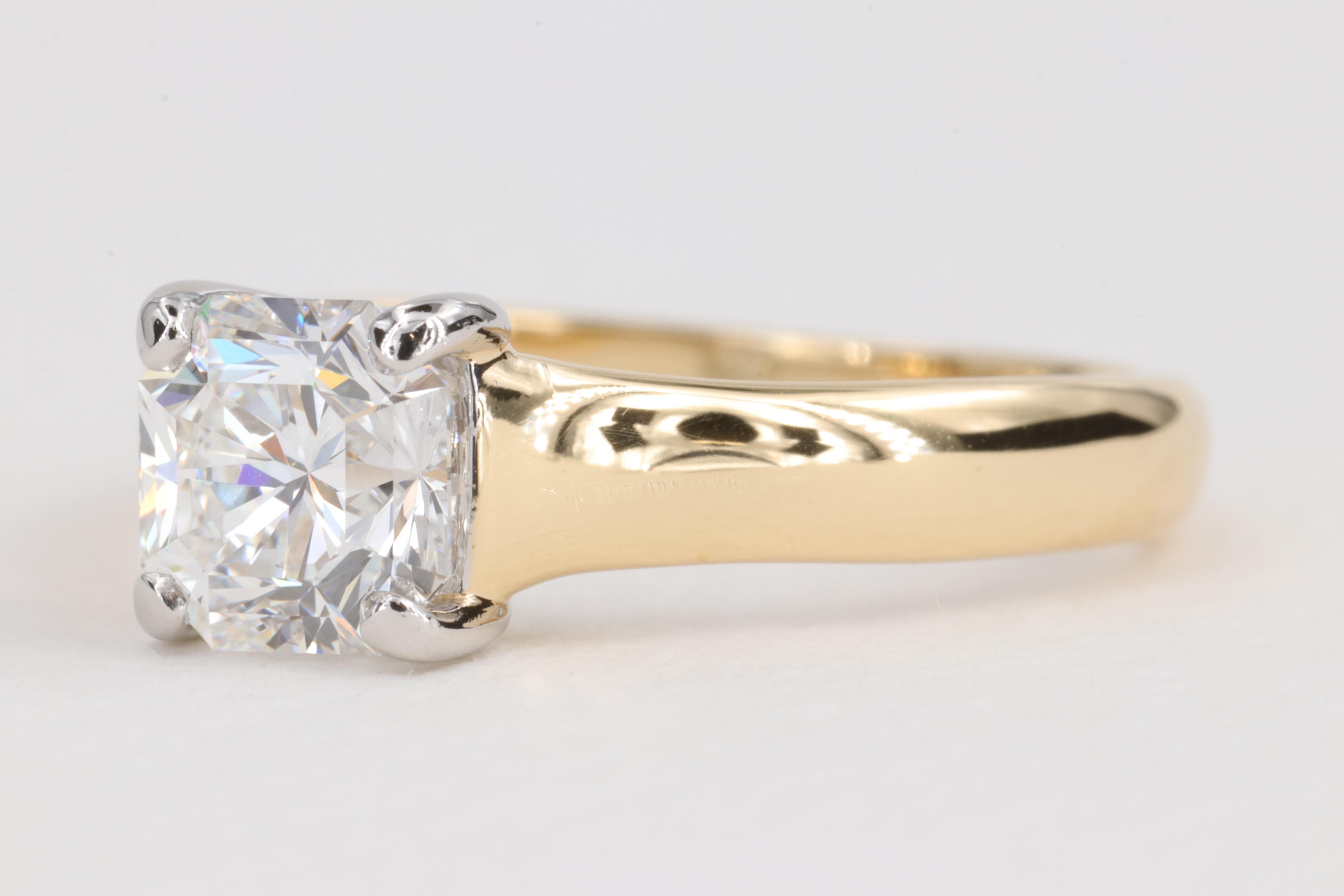 Tiffany & Co. 1.02ct Lucida Radiant Cut Yellow Gold & Platinum Engagement Ring In Good Condition In Tampa, FL