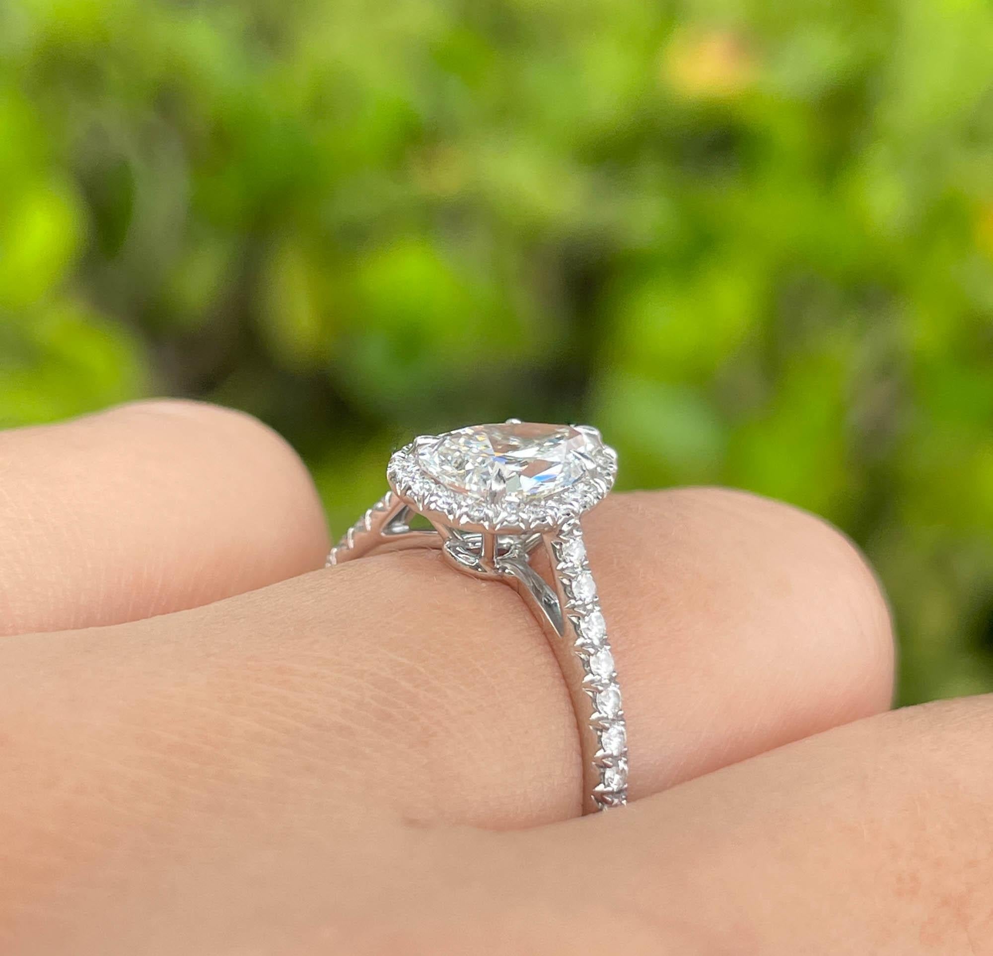 Tiffany & Co 1.02 Carat Pear Diamond Halo Platinum Engagement Ring 2