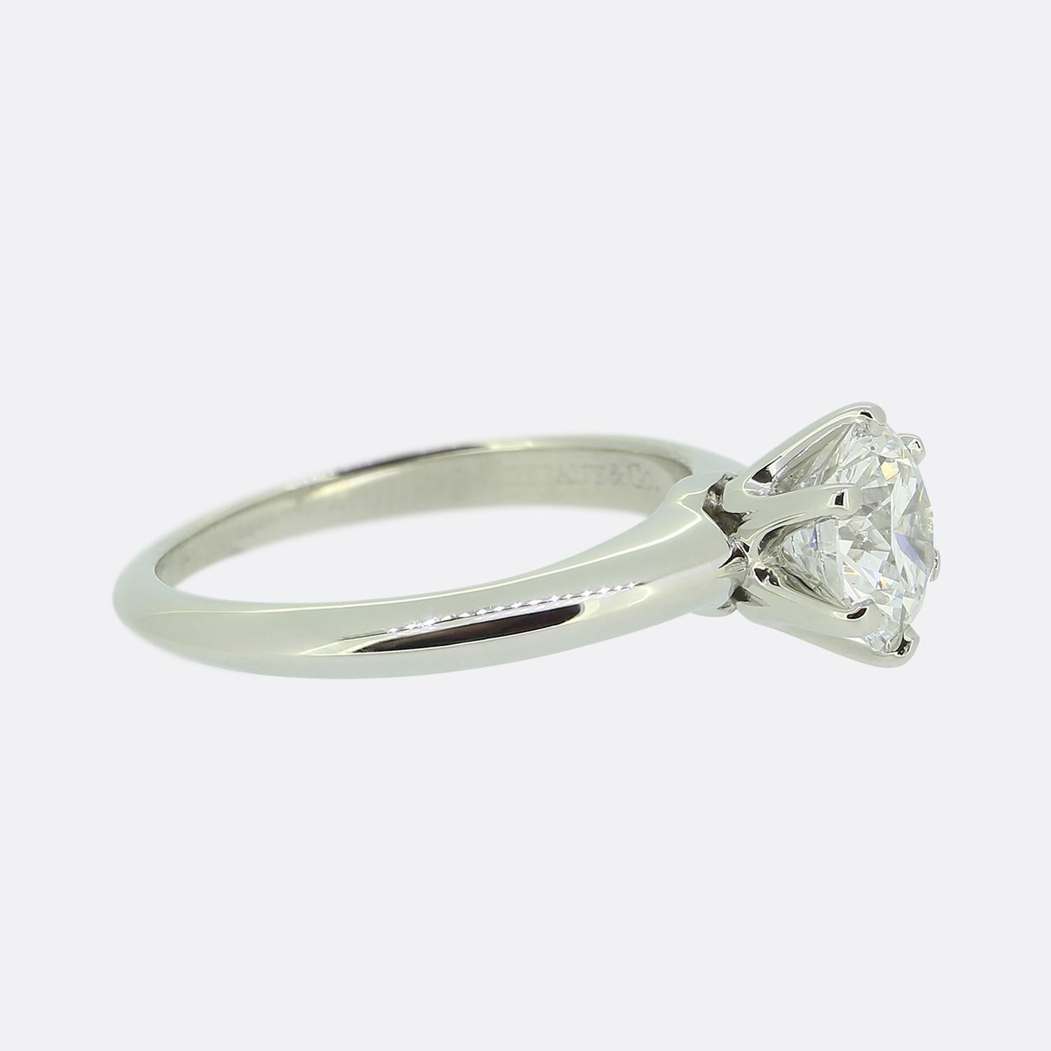 Brilliant Cut Tiffany & Co. 1.03 Carat Diamond Solitaire Ring