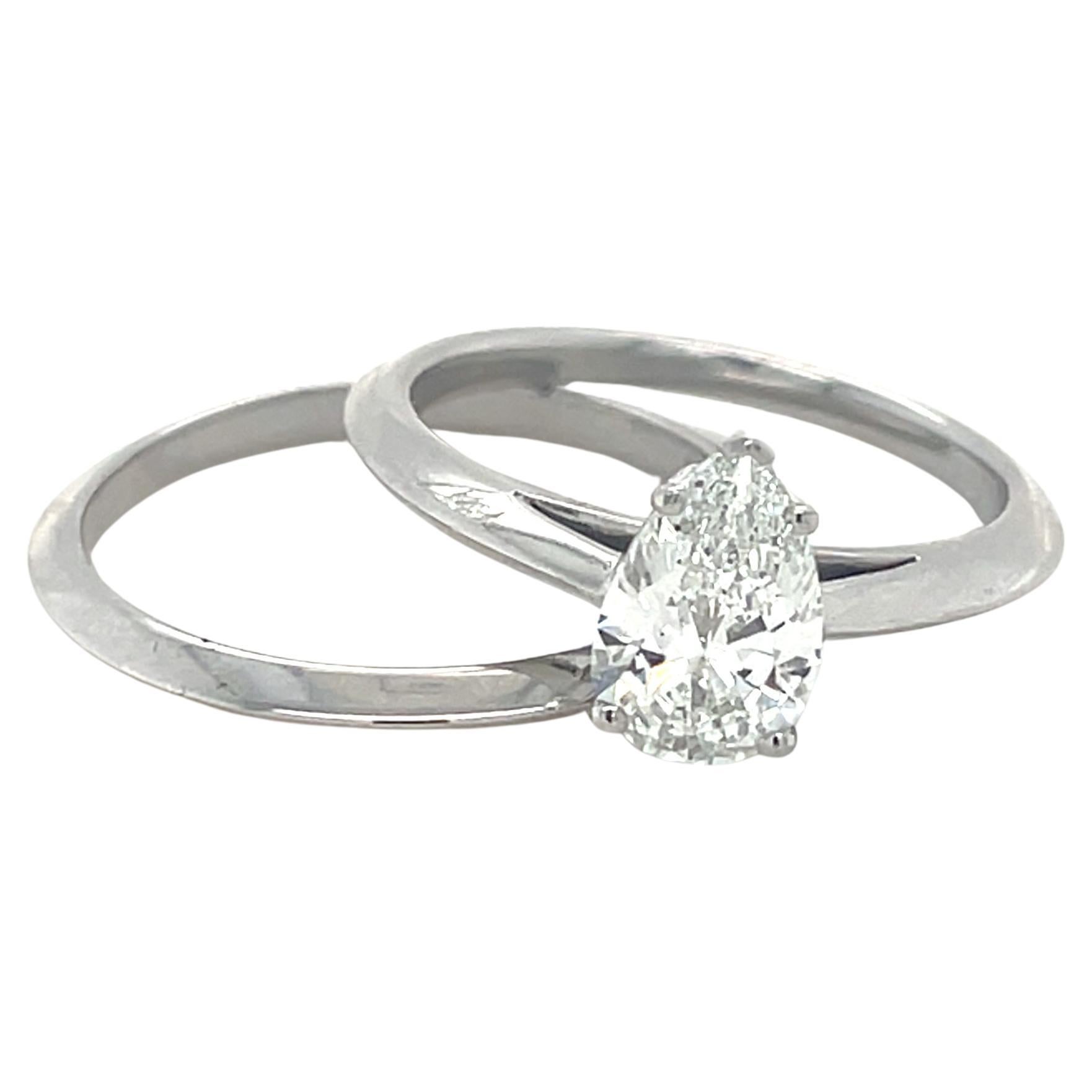 Tiffany & Co., 1.03 Carat Pear Shaped Diamond Engagement Ring Set