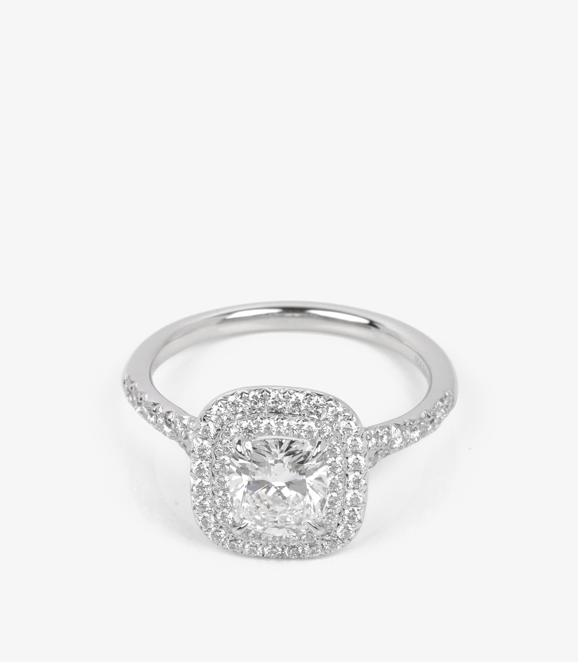 Tiffany & Co. 1.04ct Cushion Cut Diamond Platinum Soleste Ring In Excellent Condition In Bishop's Stortford, Hertfordshire