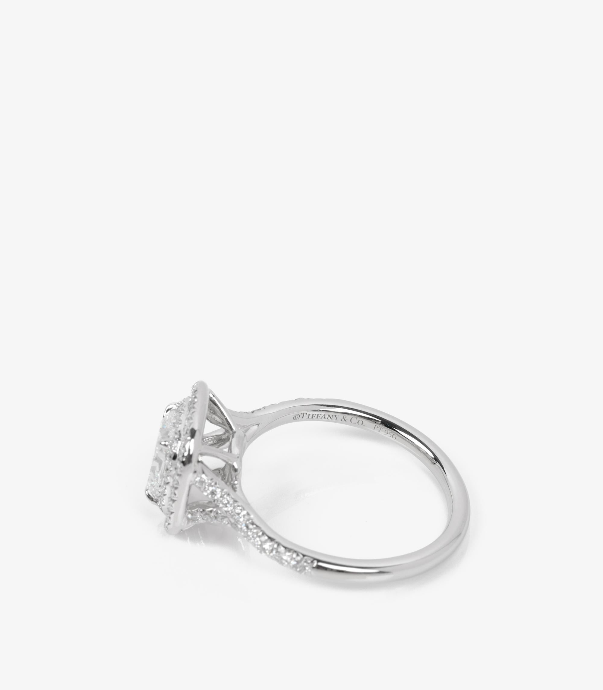 Women's or Men's Tiffany & Co. 1.04ct Cushion Cut Diamond Platinum Soleste Ring