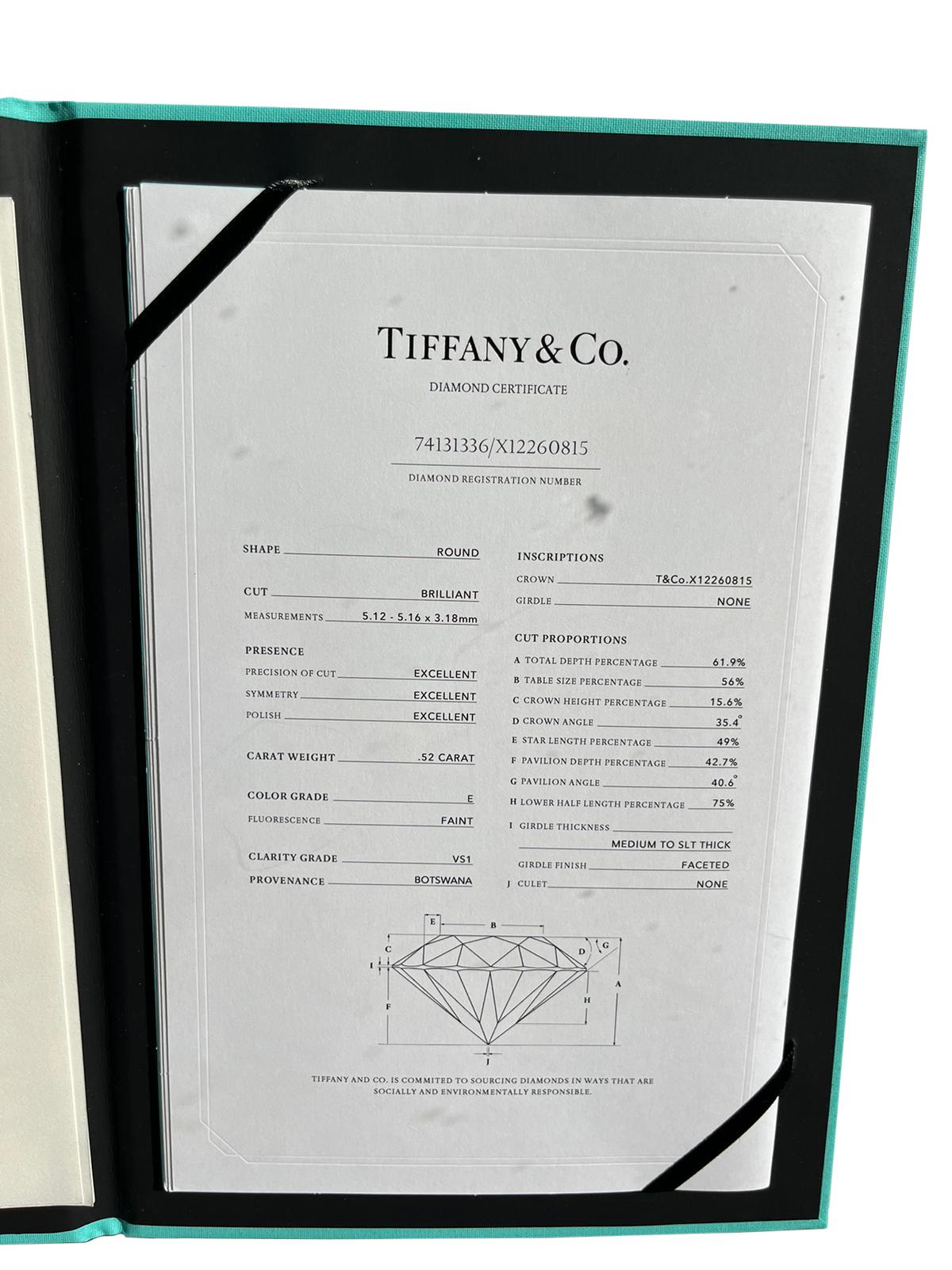 Tiffany & Co., clous d'oreilles en diamants ronds brillants de 1,04 carat, couleur E, pureté VS1 en vente 1