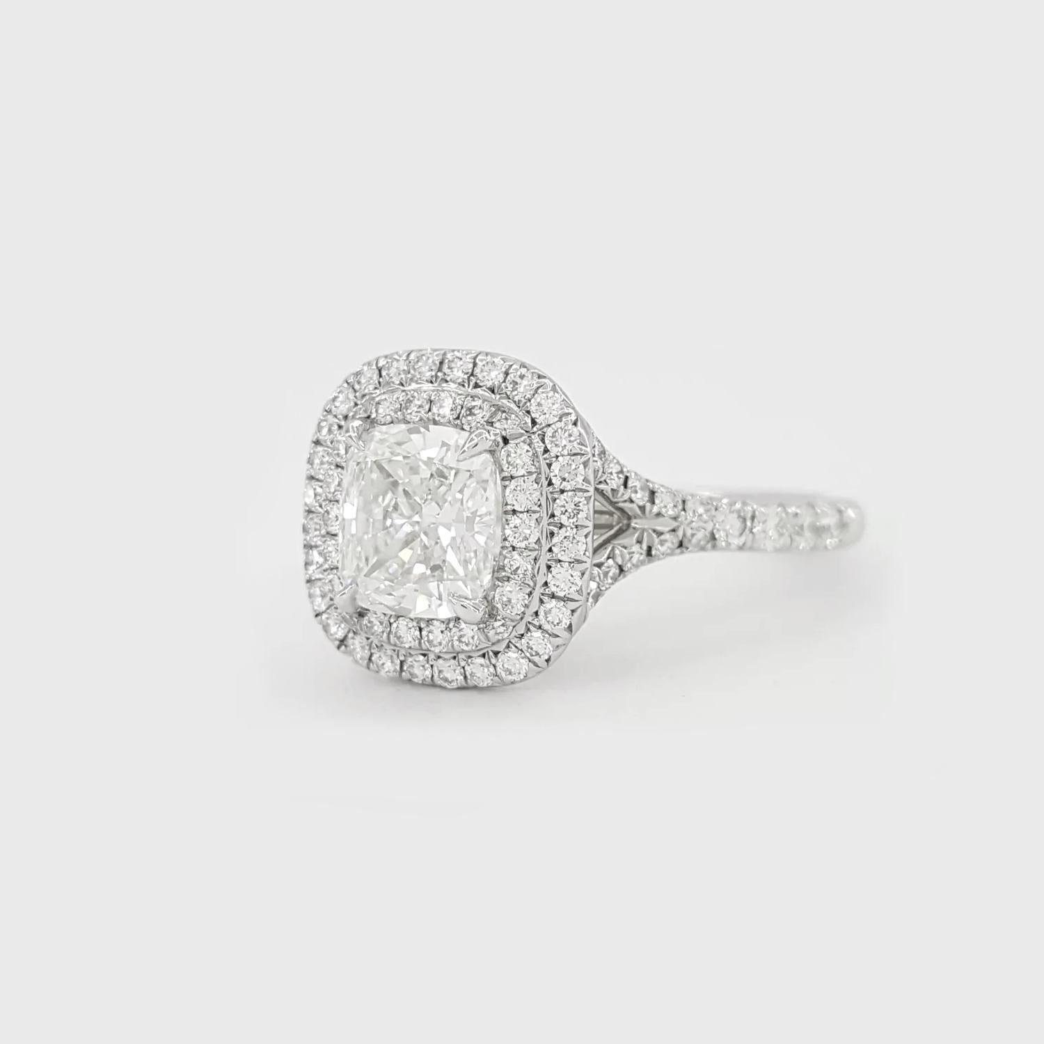 Cushion Cut Tiffany & Co. 1.05 Carat Cushion F Color IF Clarity Soleste Platinum Ring For Sale