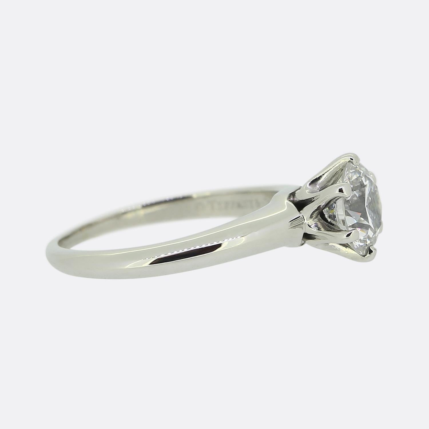 Brilliant Cut Tiffany & Co. 1.01 Carat Diamond Engagement Ring For Sale