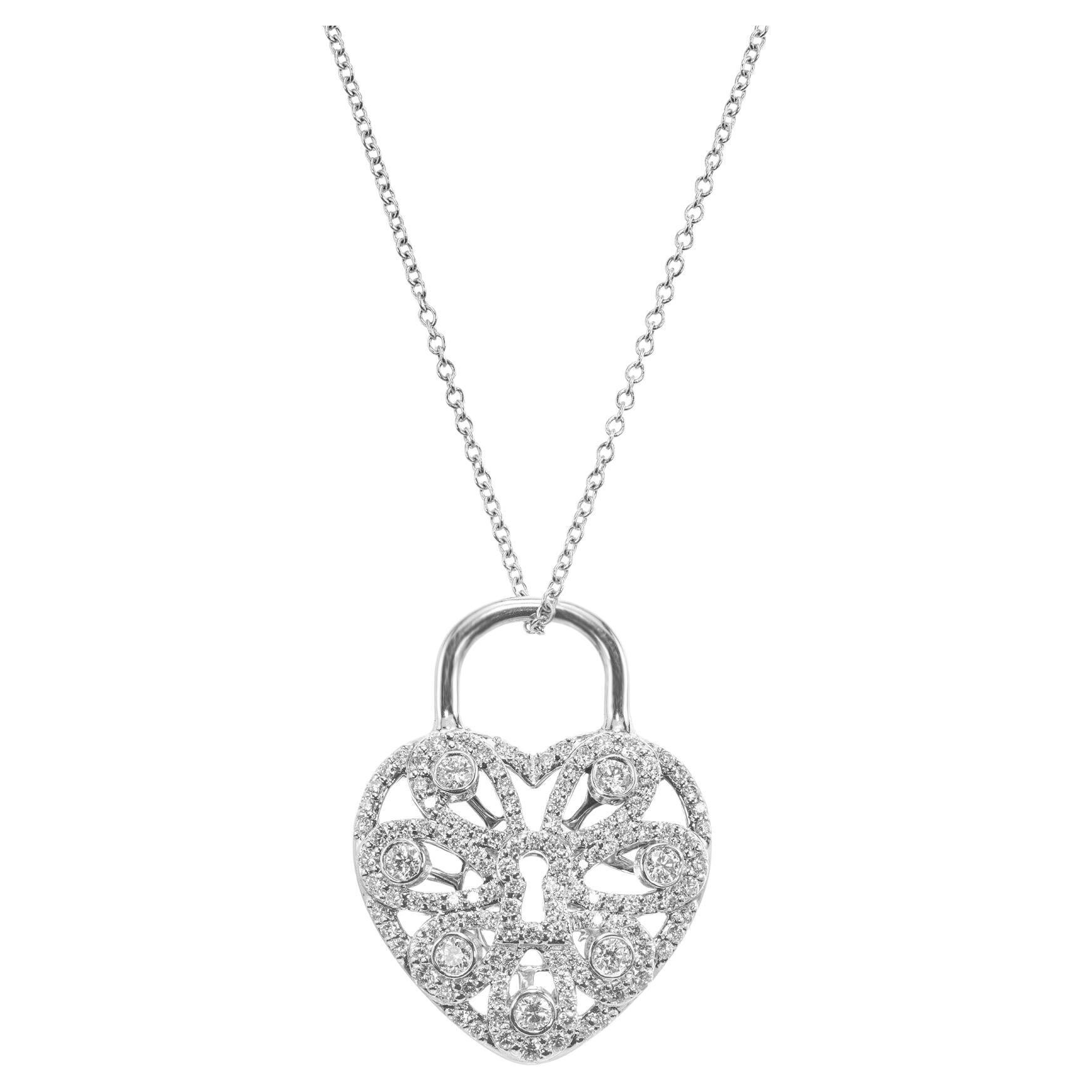 Tiffany & Co. 1.05 Carat Diamond White Golding Co. Heart Padlock Pendant Necklace