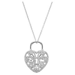 Tiffany & Co. 1.05 Carat Diamond White Gold Heart Padlock Pendant Necklace
