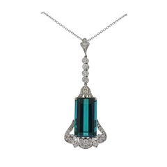 Tiffany & Co 10.55 Carat Green Tourmaline Diamond Platinum Pendant Necklace