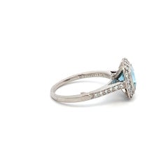 Tiffany & Co 1.06 Carat Aquamarine 0.50 Carat Round Diamond Platinum Halo Ring