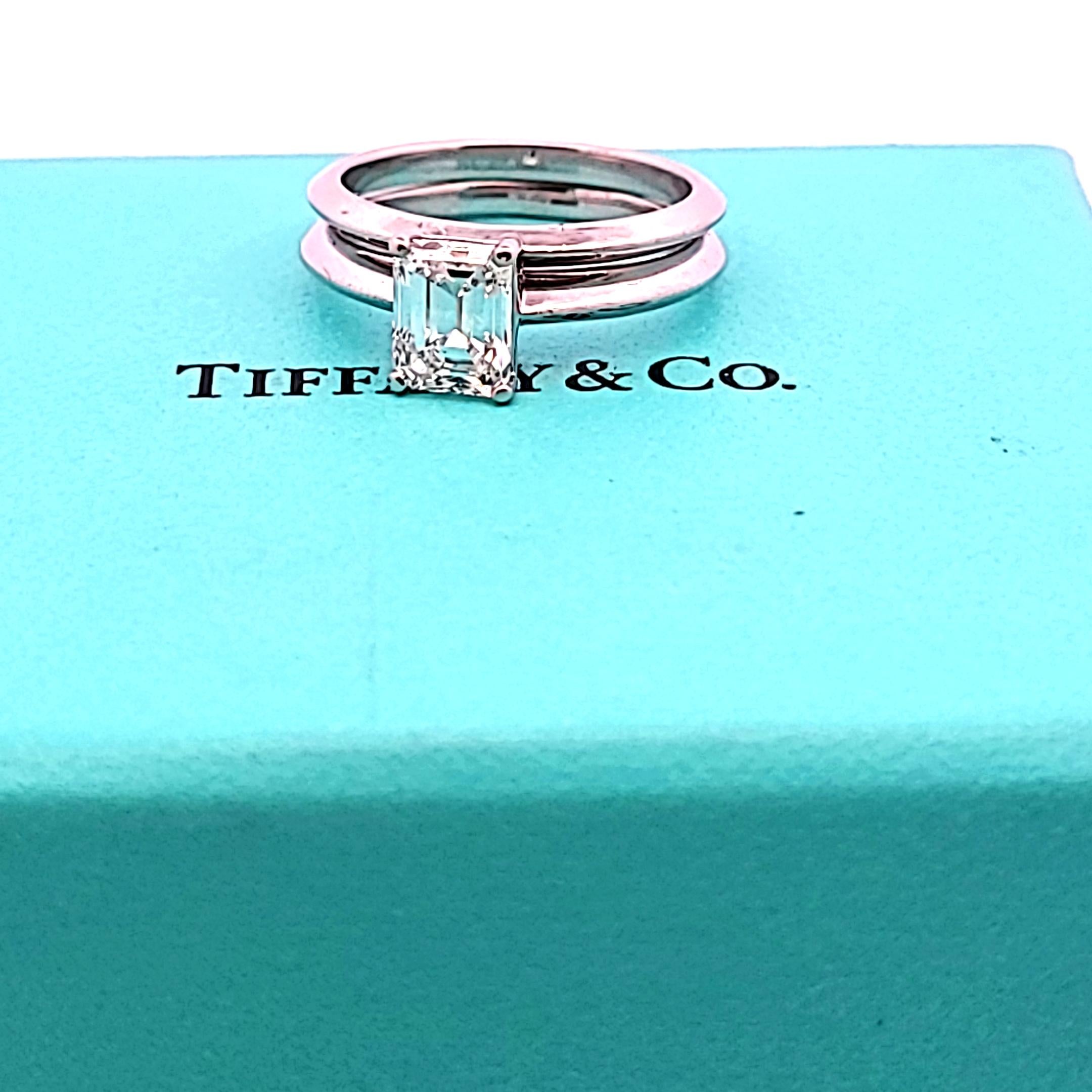 Tiffany & Co 1,06 Karat Smaragdschliff G VS1 Diamant Platin Verlobungsring Damen im Angebot