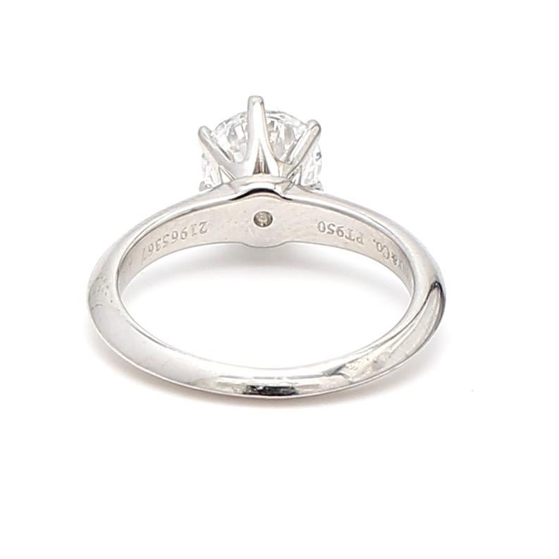 Tiffany & Co 1.07 Carat Round Brilliant Diamond Platinum Engagement Ring For Sale 1