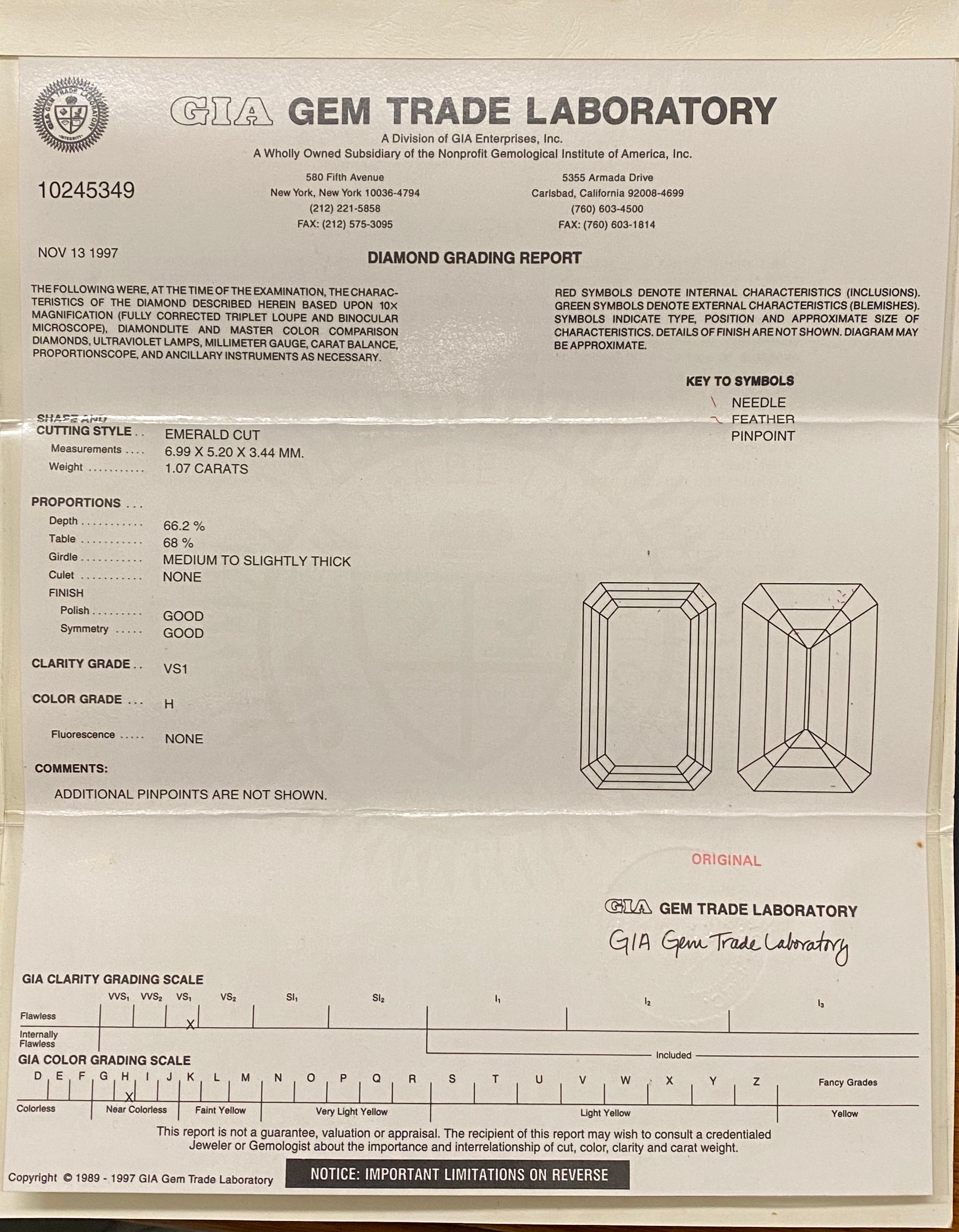 Tiffany & Co 1.07ct Emerald Cut Diamond Solitaire 950 Platinum Ring, GIA, Papers en vente 3