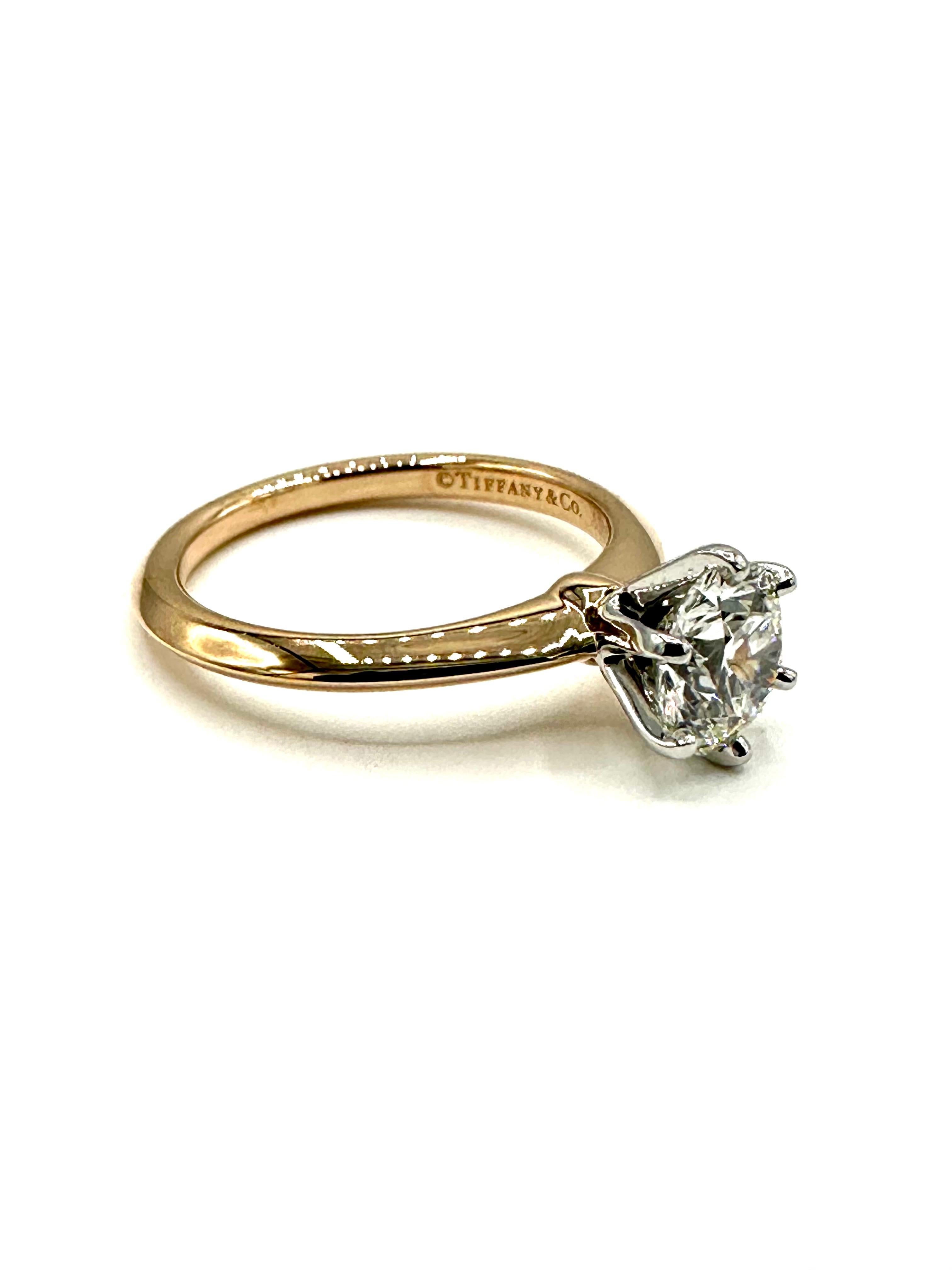Modern Tiffany & Co. 1.08 Carat I/VVS2 Round Brilliant Diamond Six Prong Ring For Sale
