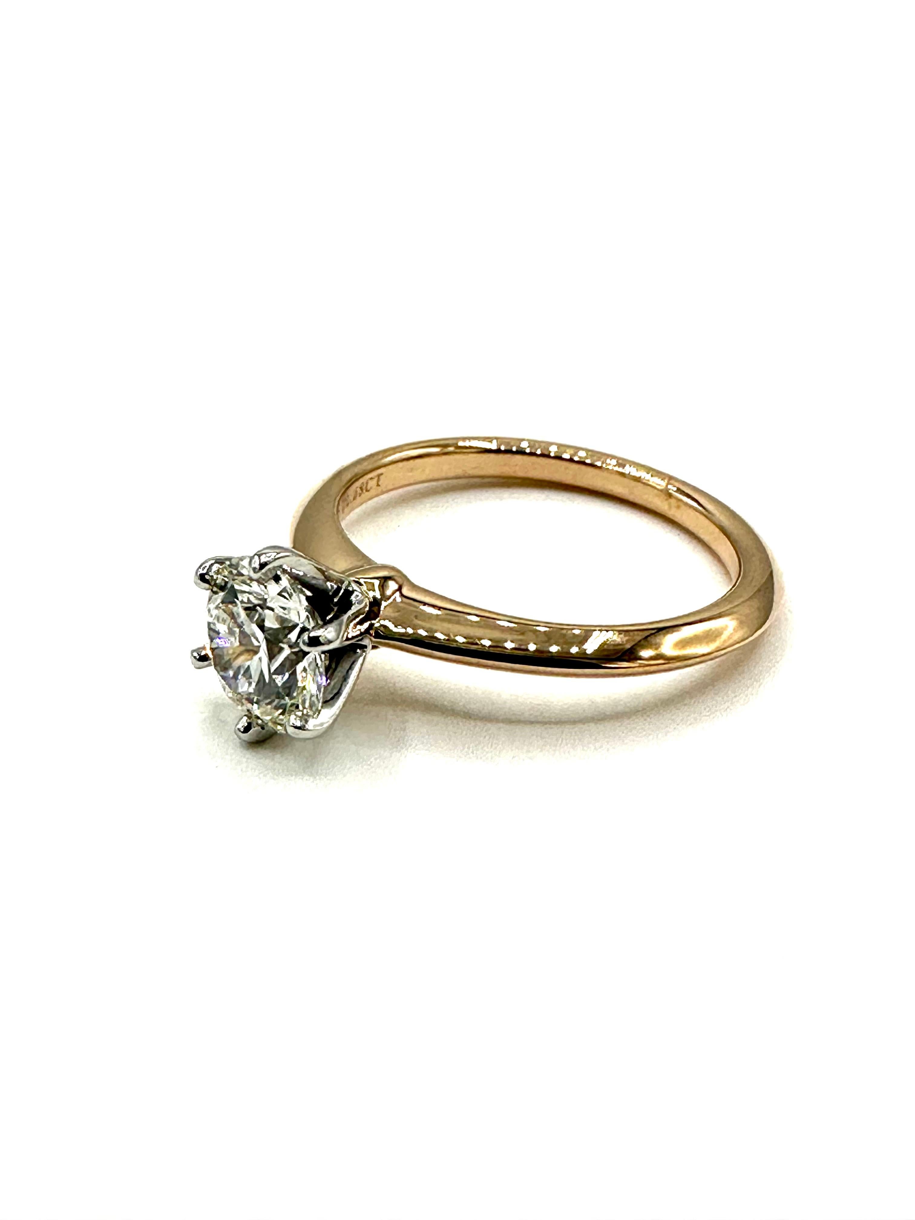 Round Cut Tiffany & Co. 1.08 Carat I/VVS2 Round Brilliant Diamond Six Prong Ring For Sale
