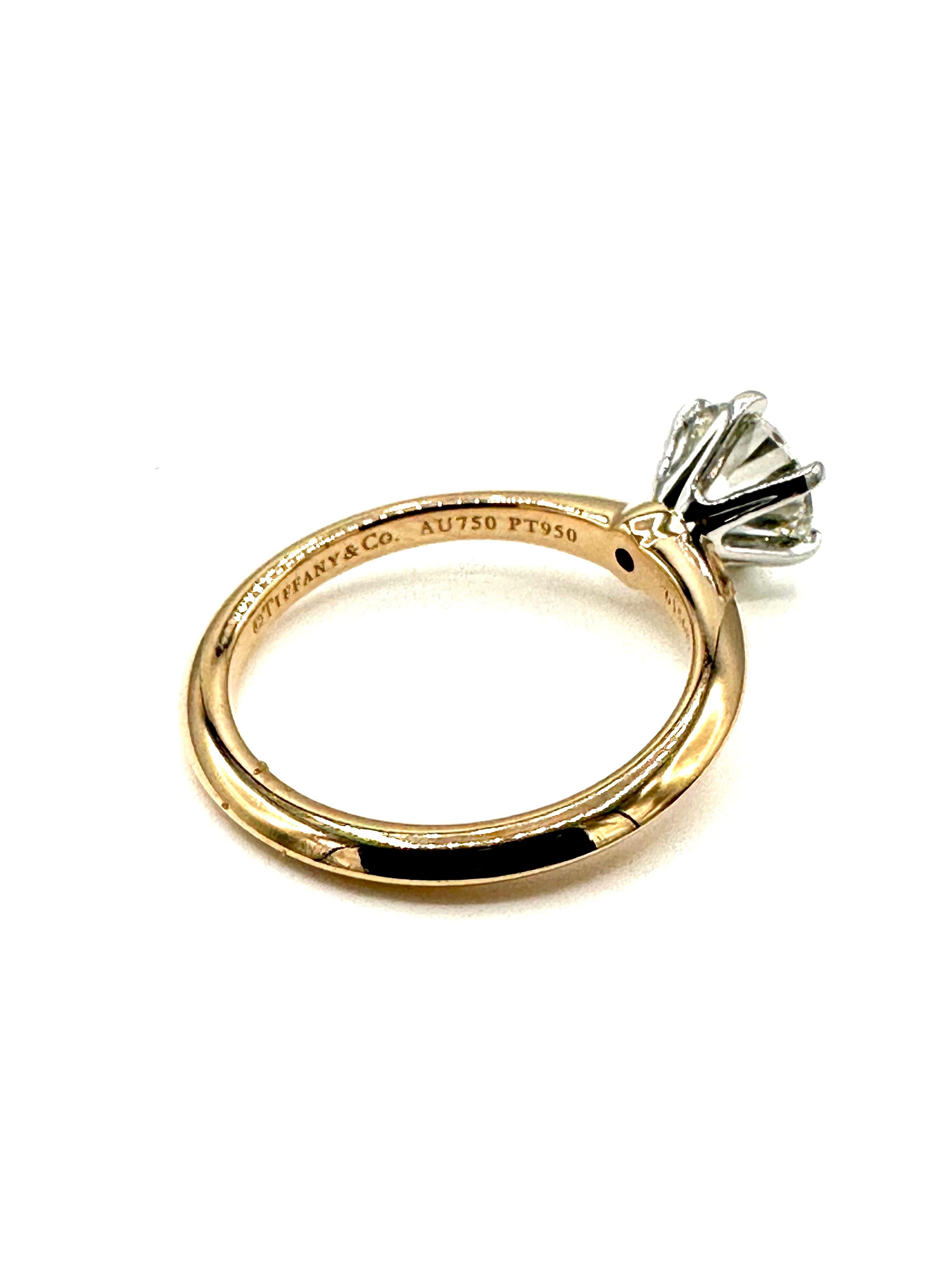 Tiffany & Co. 1.08 Carat I/VVS2 Round Brilliant Diamond Six Prong Ring For Sale 1