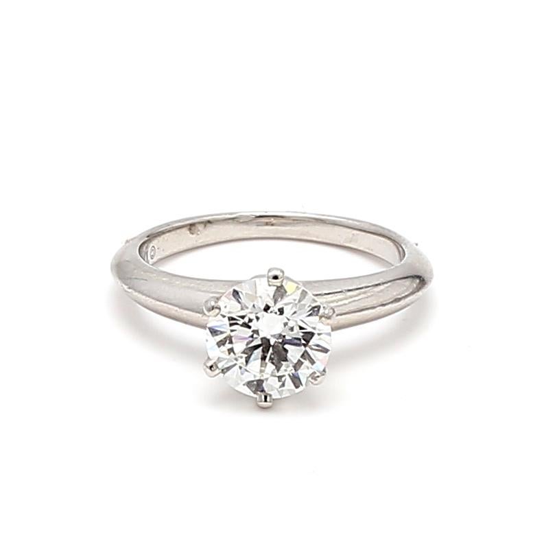 Designer:
Tiffany & Co


Title:
Tiffany & Co 1.09 Carat Round Brilliant H VVS2 Diamond Platinum Engagement Ring


Style:
Engagement


Metal:
Platinum


Gemstone 1:
1.09 Carat Diamond


Number of Stones:
1


Color:
H


Clarity:
VVS2


Shape:
Round