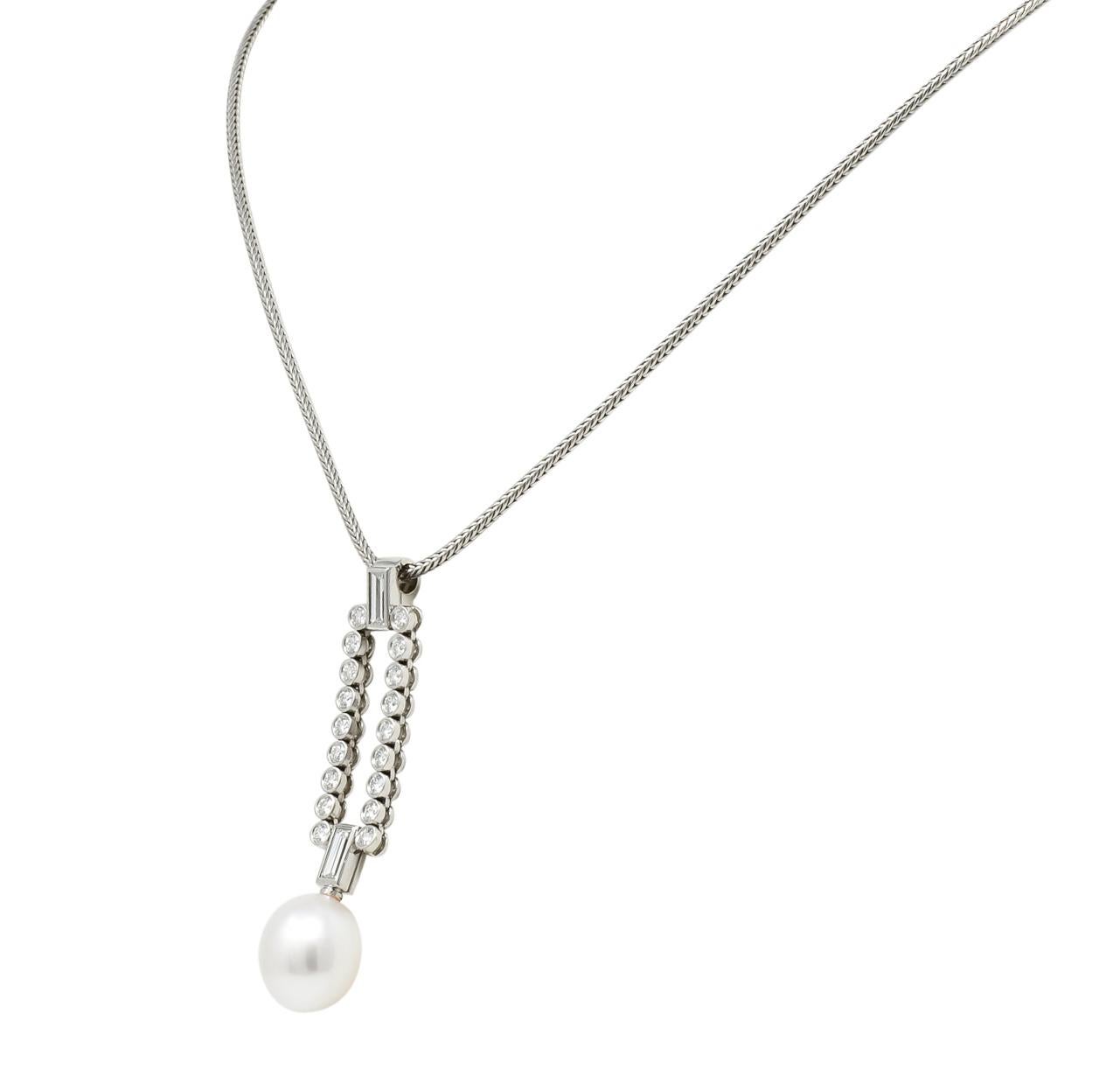 Contemporary Tiffany & Co. 1.10 Carat Diamond Pearl Platinum Drop Necklace