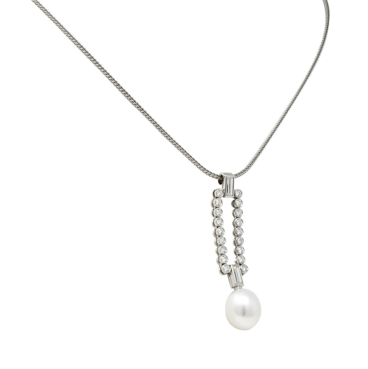 Round Cut Tiffany & Co. 1.10 Carat Diamond Pearl Platinum Drop Necklace