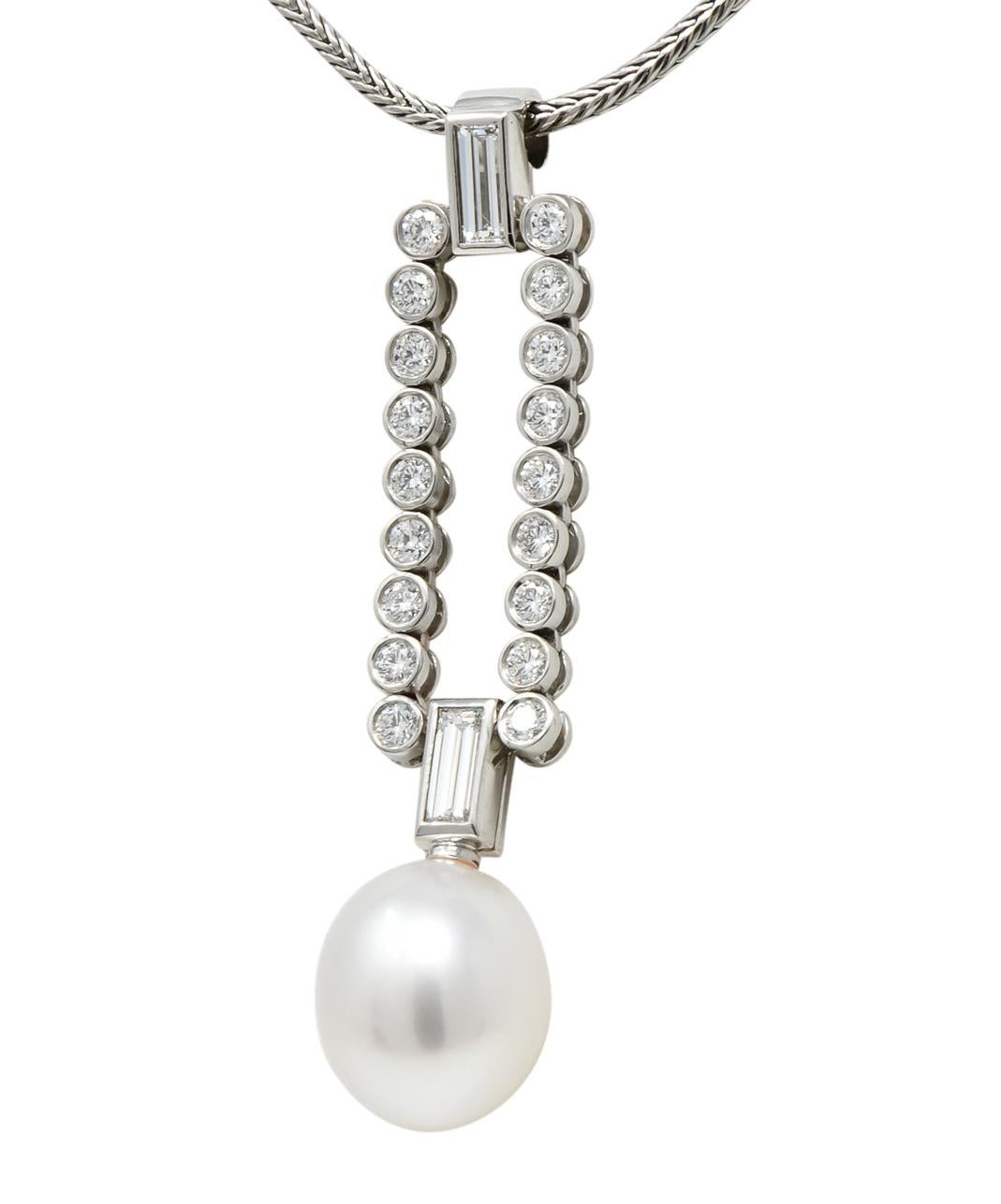 Tiffany & Co. 1.10 Carat Diamond Pearl Platinum Drop Necklace In Excellent Condition In Philadelphia, PA