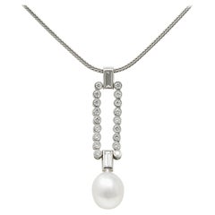 Tiffany & Co. 1.10 Carat Diamond Pearl Platinum Drop Necklace