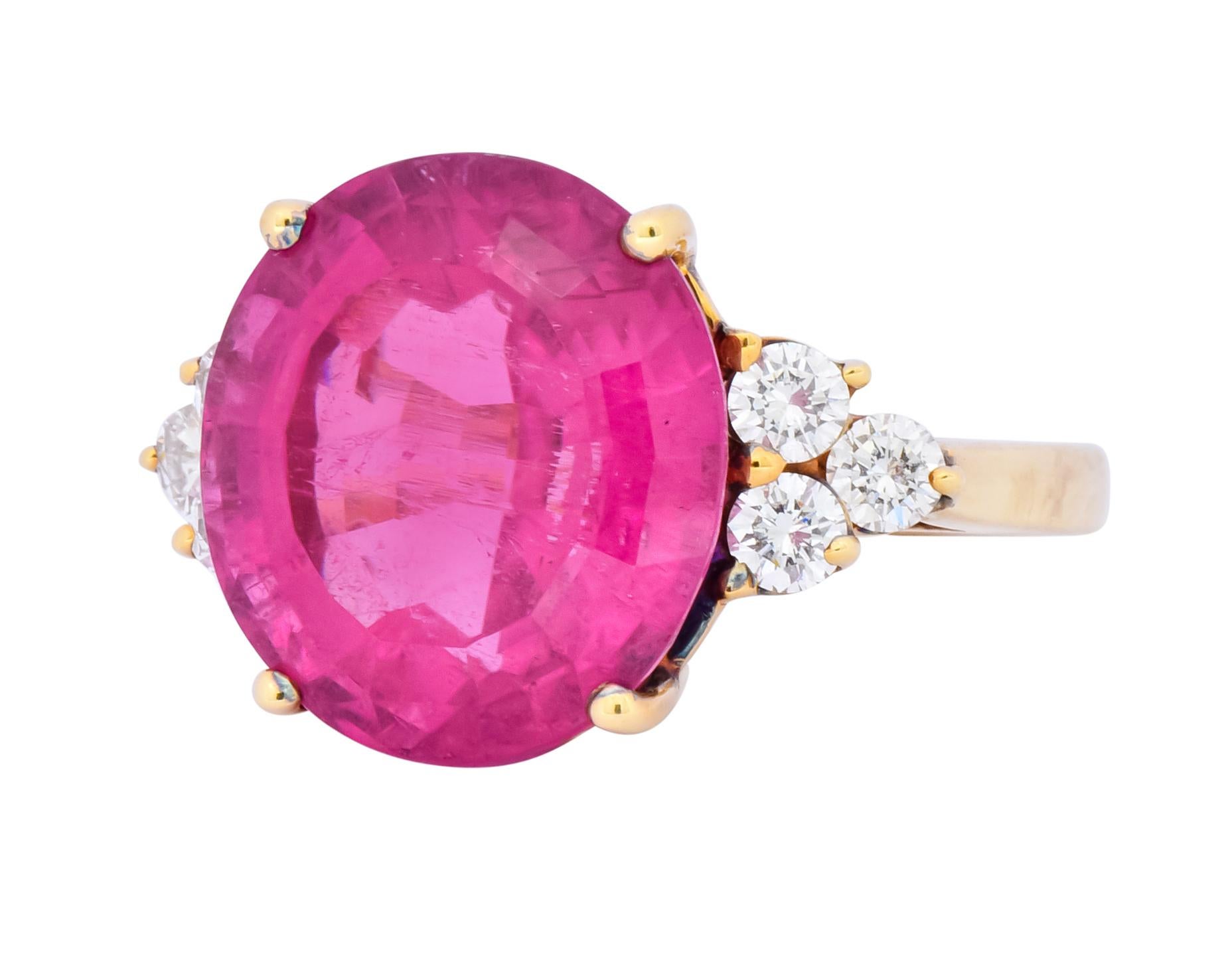 Oval Cut Tiffany & Co. 11.09 Carat Pink Tourmaline Diamond 18 Karat Gold Cocktail Ring