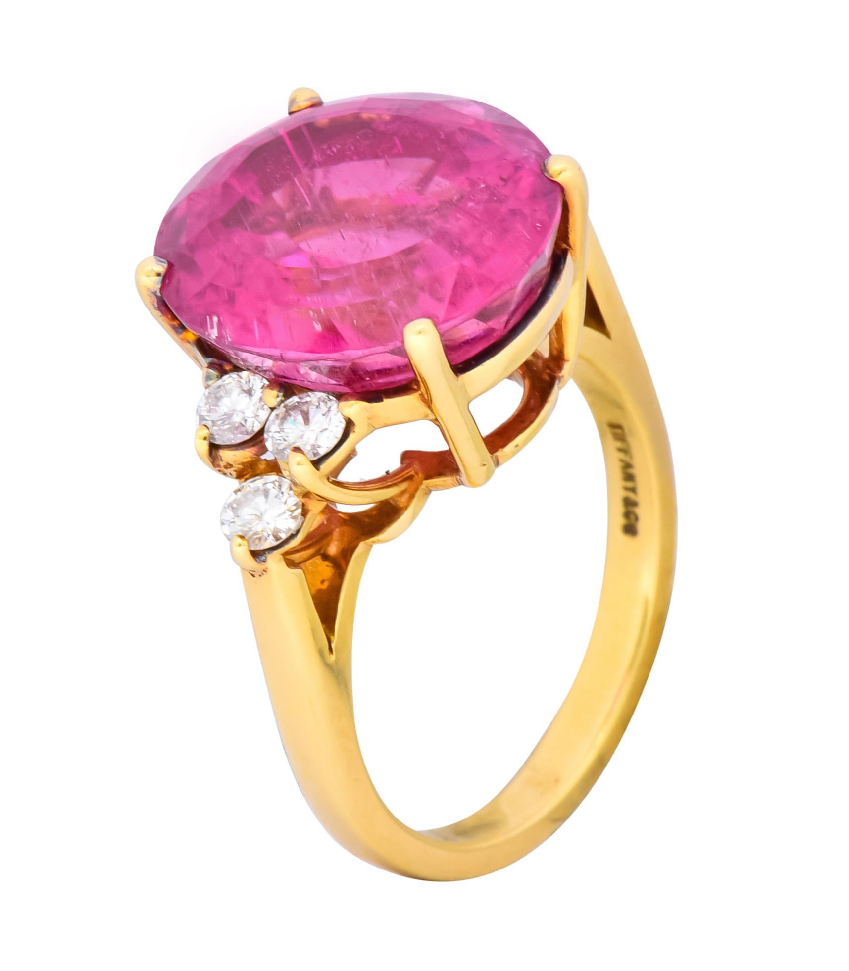 Tiffany & Co. 11.09 Carat Pink Tourmaline Diamond 18 Karat Gold Cocktail Ring 1