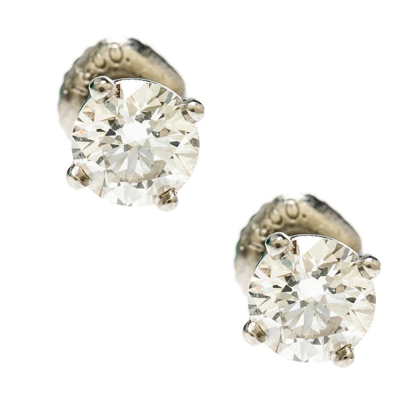 Contemporary Tiffany & Co. 1.10cttw Solitaire Diamond & Platinum Stud Earrings