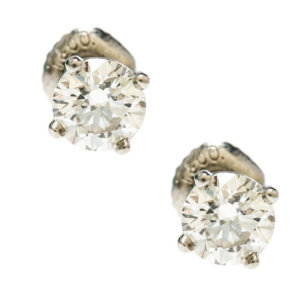 Tiffany & Co. 1.10cttw Solitaire Diamond & Platinum Stud Earrings (Zeitgenössisch)