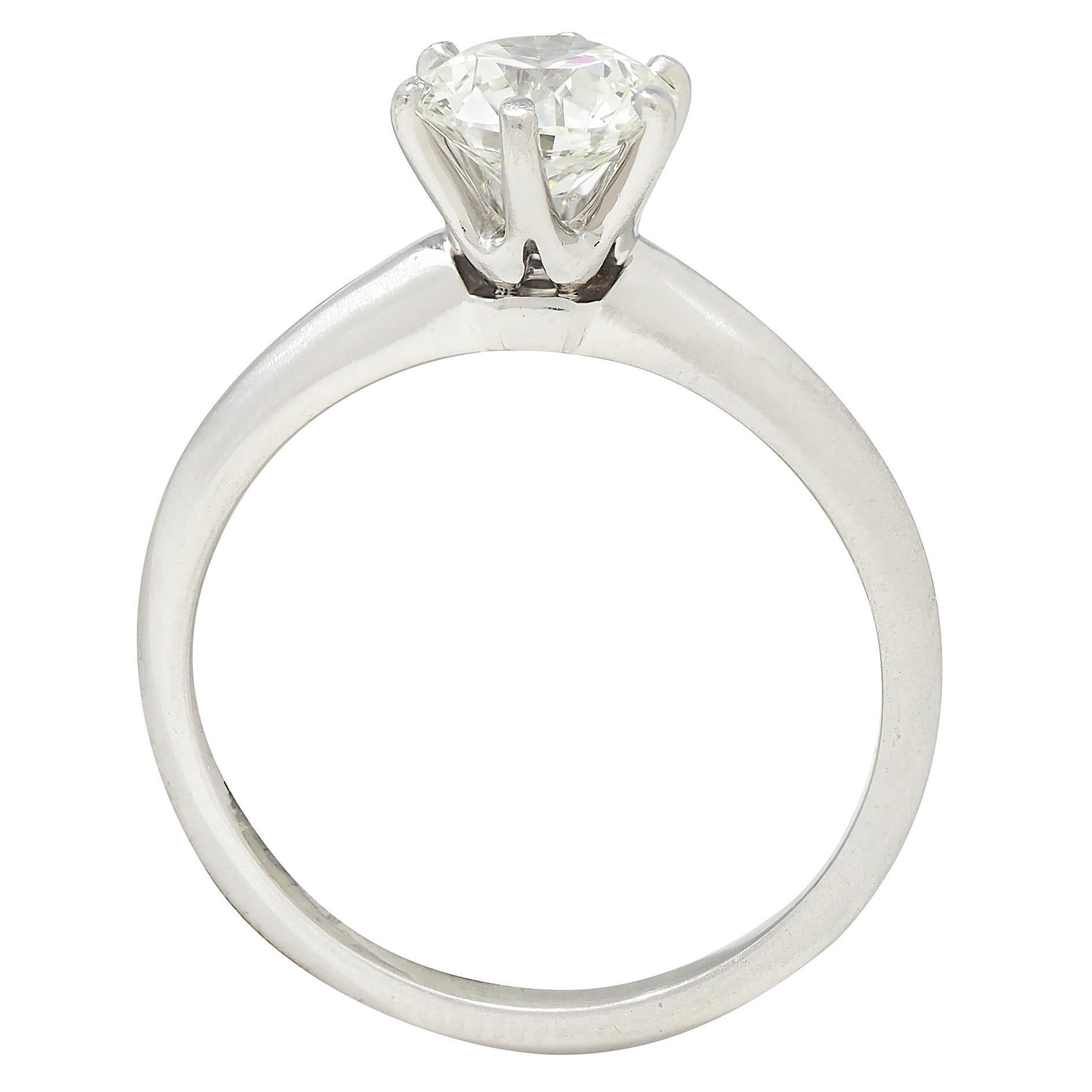 Women's or Men's Tiffany & Co. 1.11 Carat Round Diamond Platinum Solitaire Engagement Ring GIA For Sale