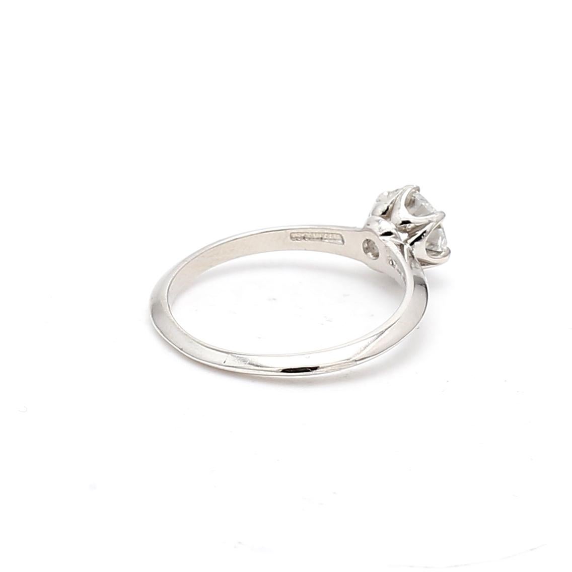 Tiffany & Co, bague de fiançailles en platine avec diamant taille européenne ancienne de 1,12 carat F VS2 Pour femmes en vente