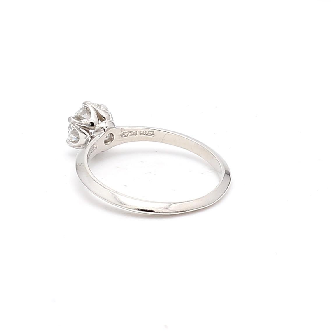Tiffany & Co, bague de fiançailles en platine avec diamant taille européenne ancienne de 1,12 carat F VS2 en vente 1