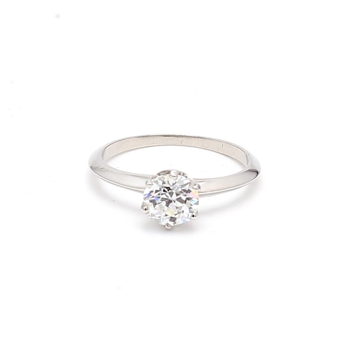 Tiffany & Co, bague de fiançailles en platine avec diamant taille européenne ancienne de 1,12 carat F VS2 en vente 4