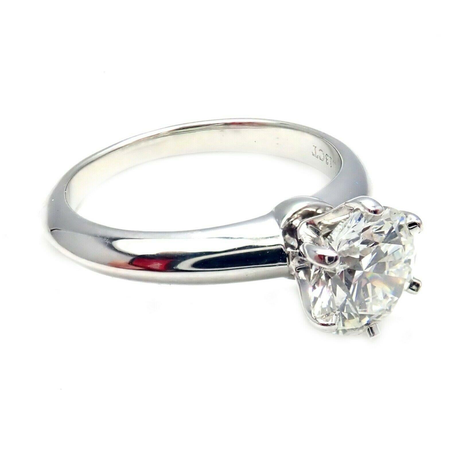 Tiffany & Co 1.13 Carat Diamond VS1 H Color Platinum Engagement Ring For Sale 2