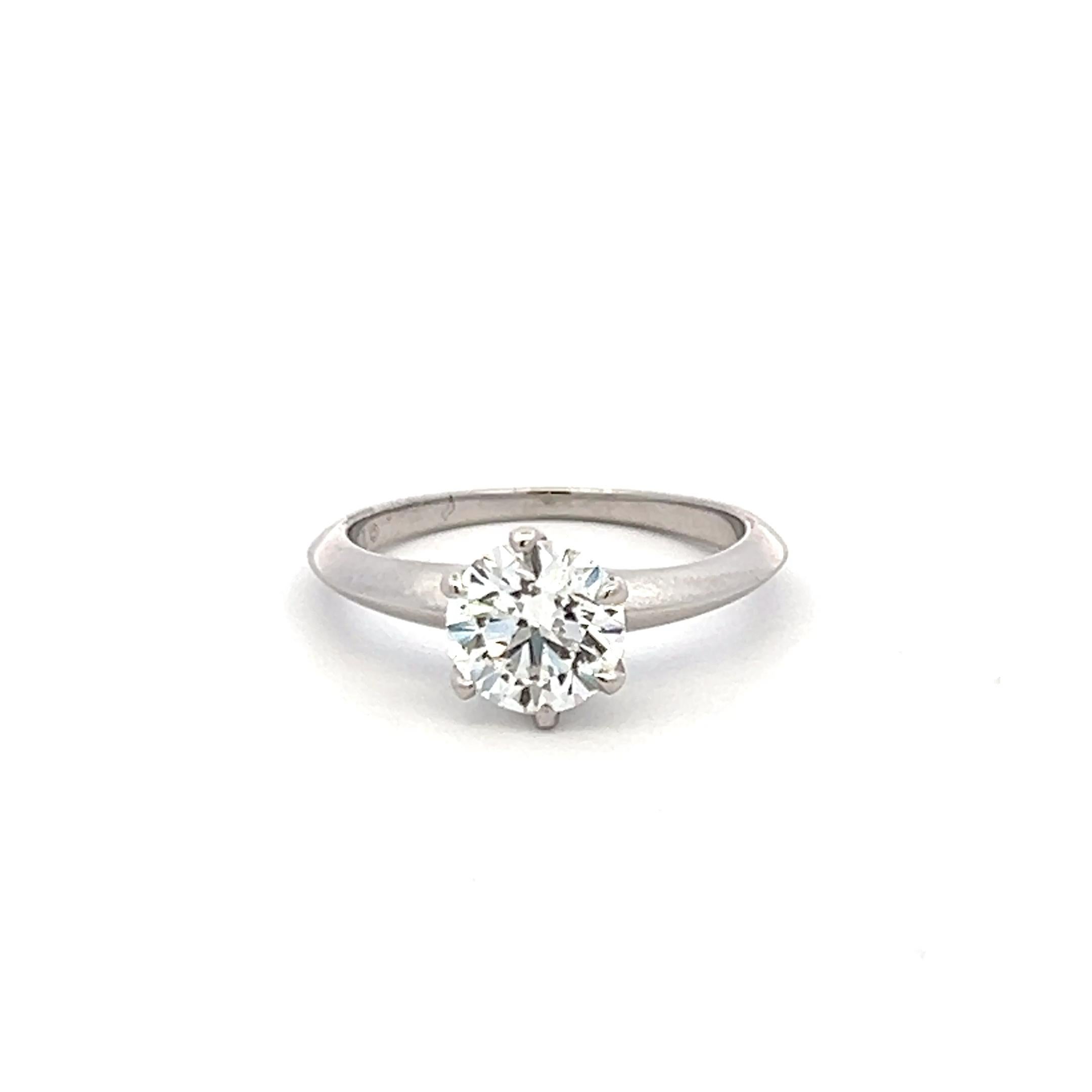 Women's Tiffany & Co 1.13 Carat Round Brilliant G SI1 Diamond Platinum Engagement Ring For Sale