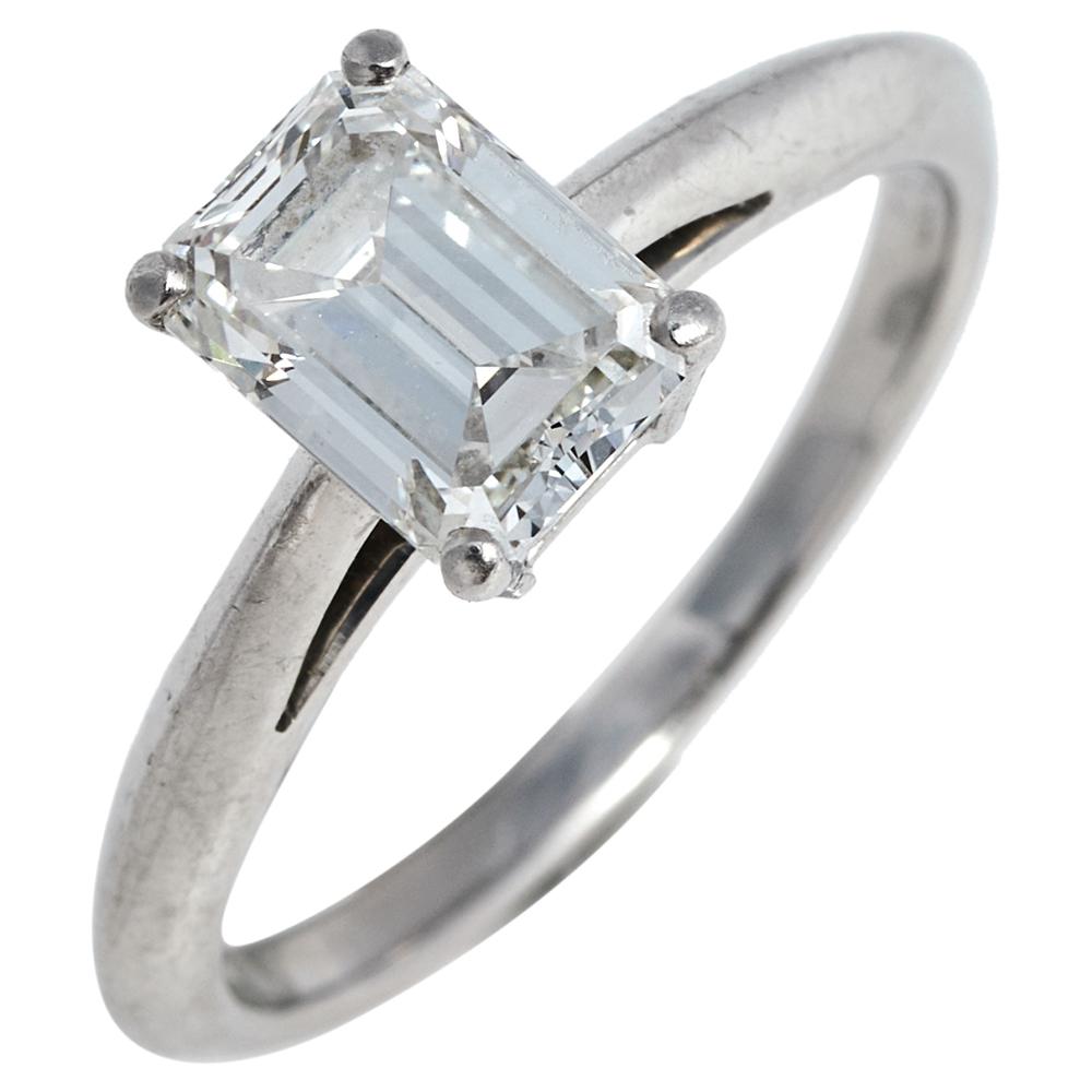 Contemporary Tiffany & Co. 1.13 ct Emerald Cut Solitaire Diamond Platinum Engagement Ring 50