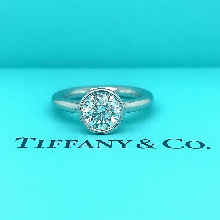 Tiffany and Co 1.14 Cts Round Diamond Bezel Set Engagement Ring in Platinum For Sale at 1stDibs
