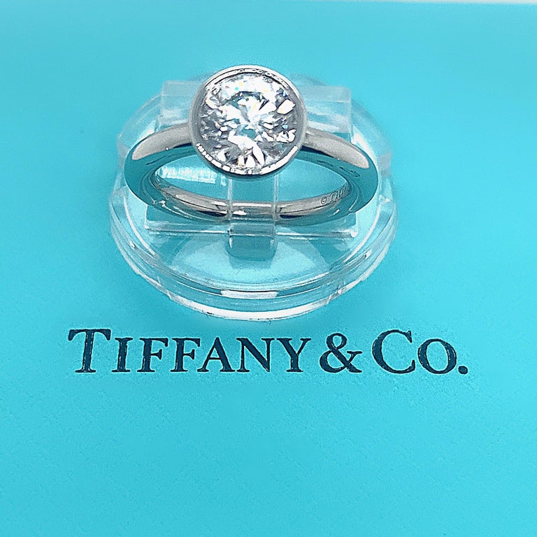 Tiffany and Co 1.14 Cts Round Diamond Bezel Set Engagement Ring in Platinum For Sale at 1stDibs