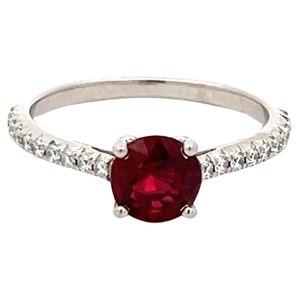Tiffany & Co 1.17 Carat Ruby 0.20 Carat Round Diamond Platinum Engagement Ring