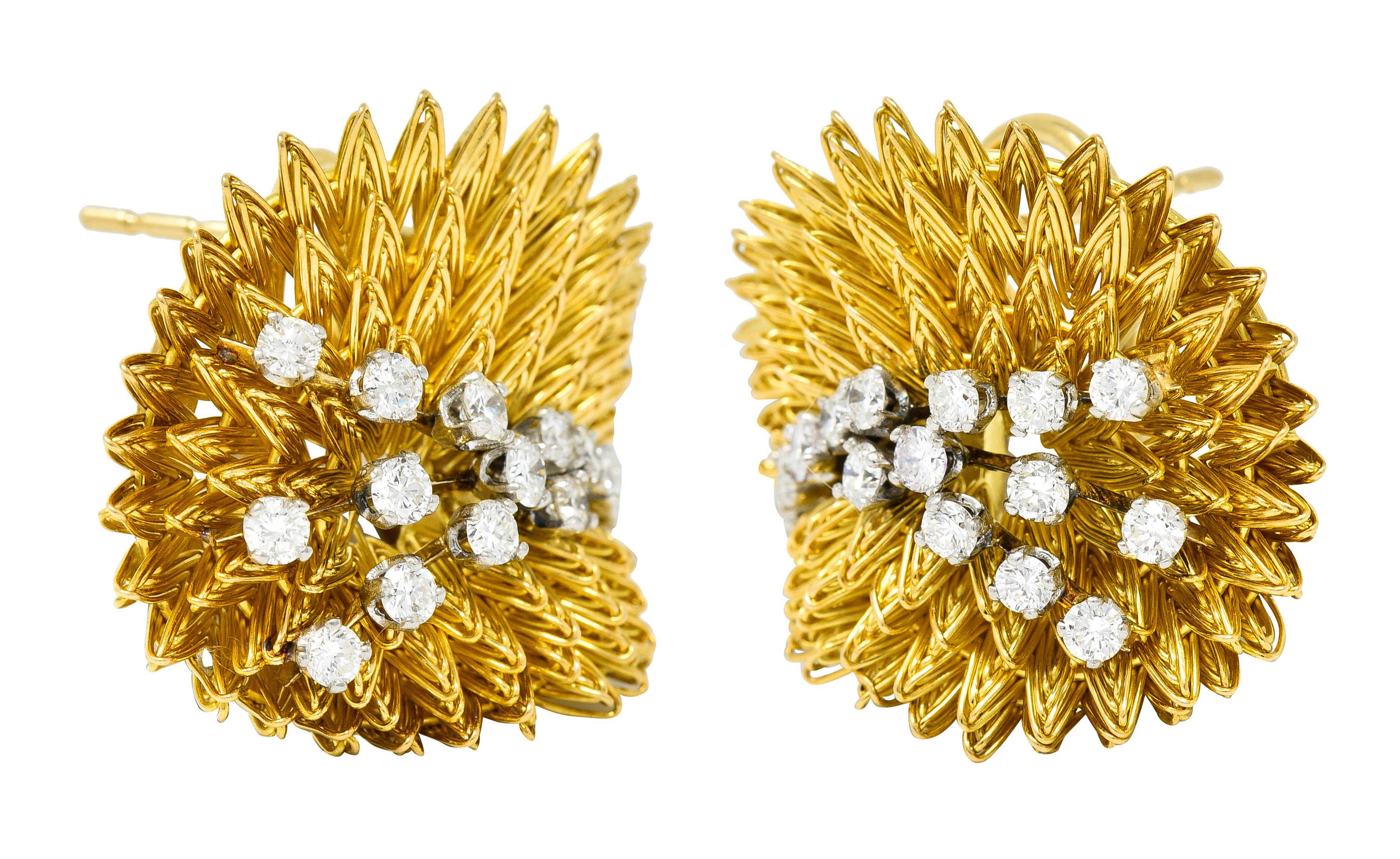 Women's or Men's Tiffany & Co. 1.18 Carats Diamond 18 Karat Gold Vintage Burst Earrings Earrings