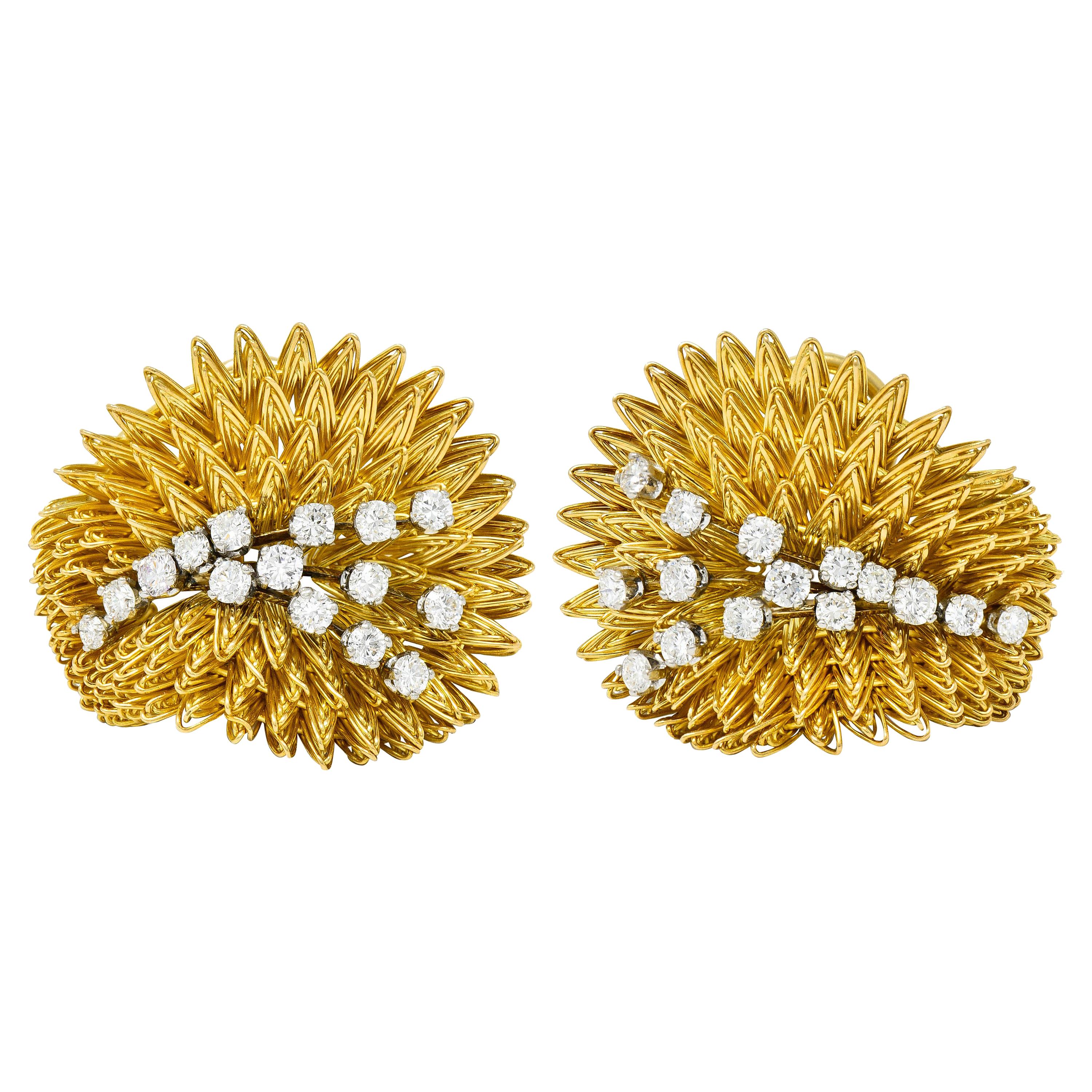 Tiffany & Co. 1.18 Carats Diamond 18 Karat Gold Vintage Burst Earrings Earrings