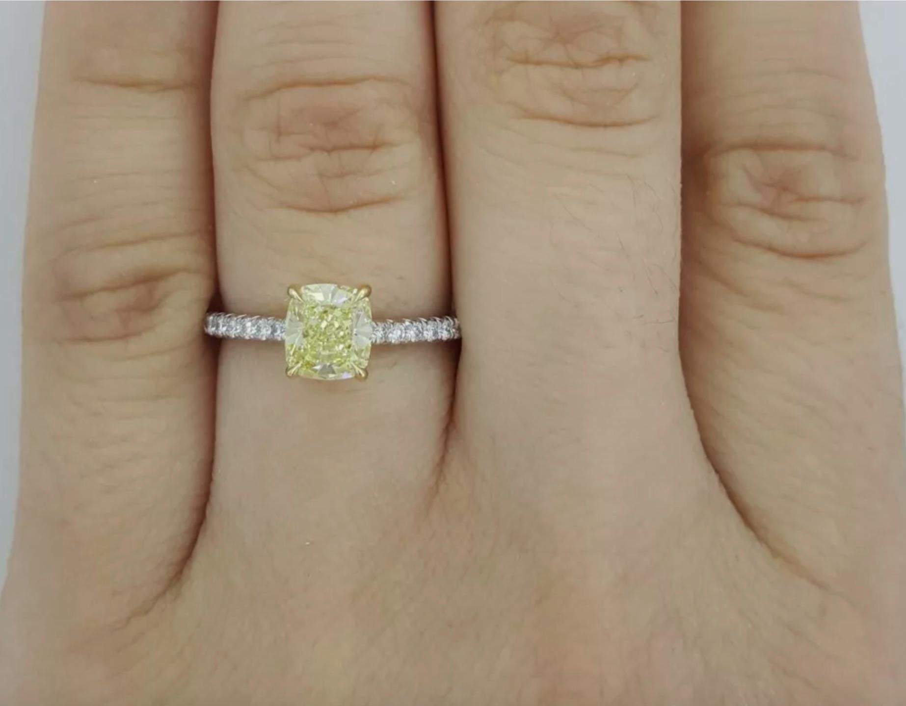 Contemporary Tiffany & Co., 1.19 Carat Fancy Intense Yellow Cushion Diamond Engagement Ring For Sale