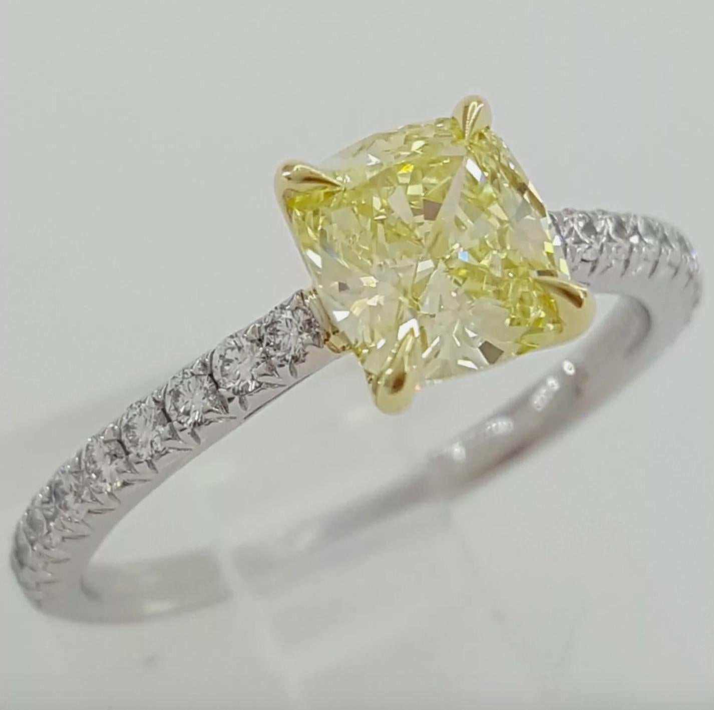 Cushion Cut Tiffany & Co., 1.19 Carat Fancy Intense Yellow Cushion Diamond Engagement Ring For Sale