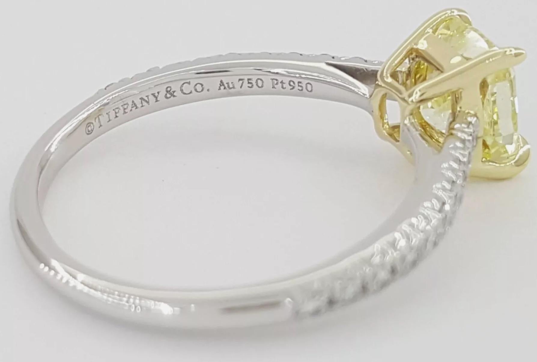Tiffany & Co., 1.19 Carat Fancy Intense Yellow Cushion Diamond Engagement Ring In Excellent Condition For Sale In Chicago, IL