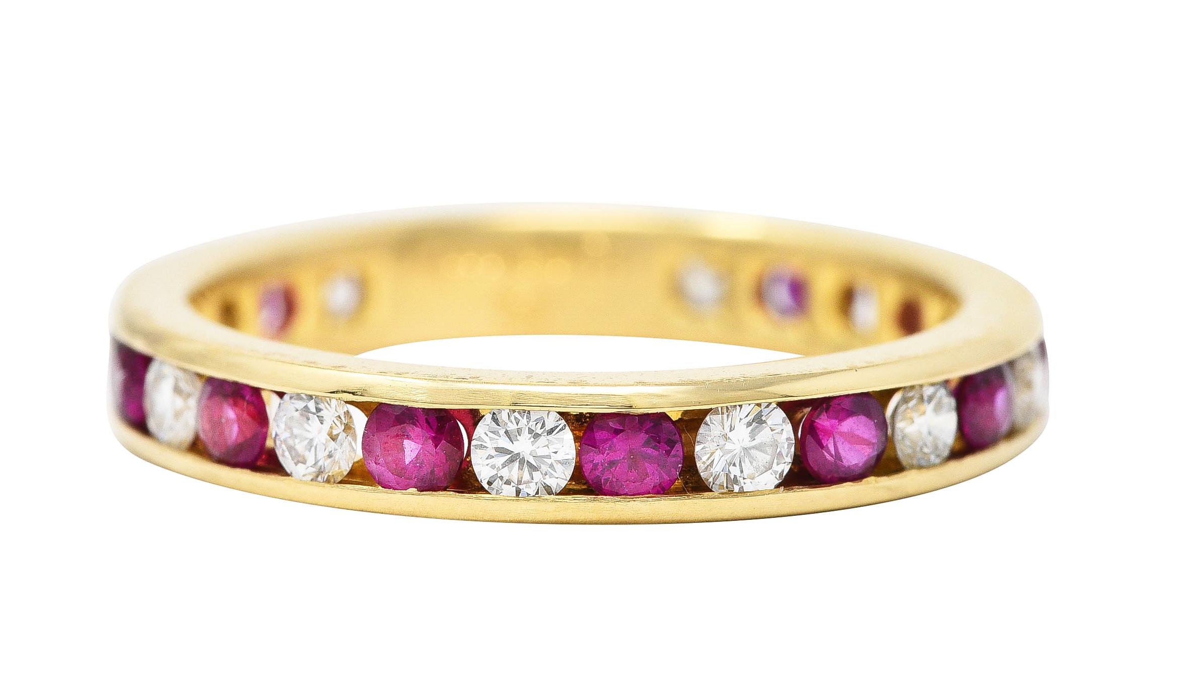 Contemporary Tiffany & Co. 1.20 Carat Diamond Ruby 18 Karat Yellow Gold Vintage Eternity Ring For Sale