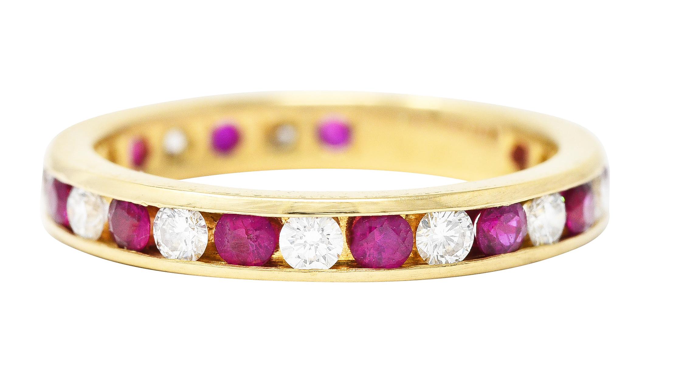 Round Cut Tiffany & Co. 1.20 Carat Diamond Ruby 18 Karat Yellow Gold Vintage Eternity Ring For Sale