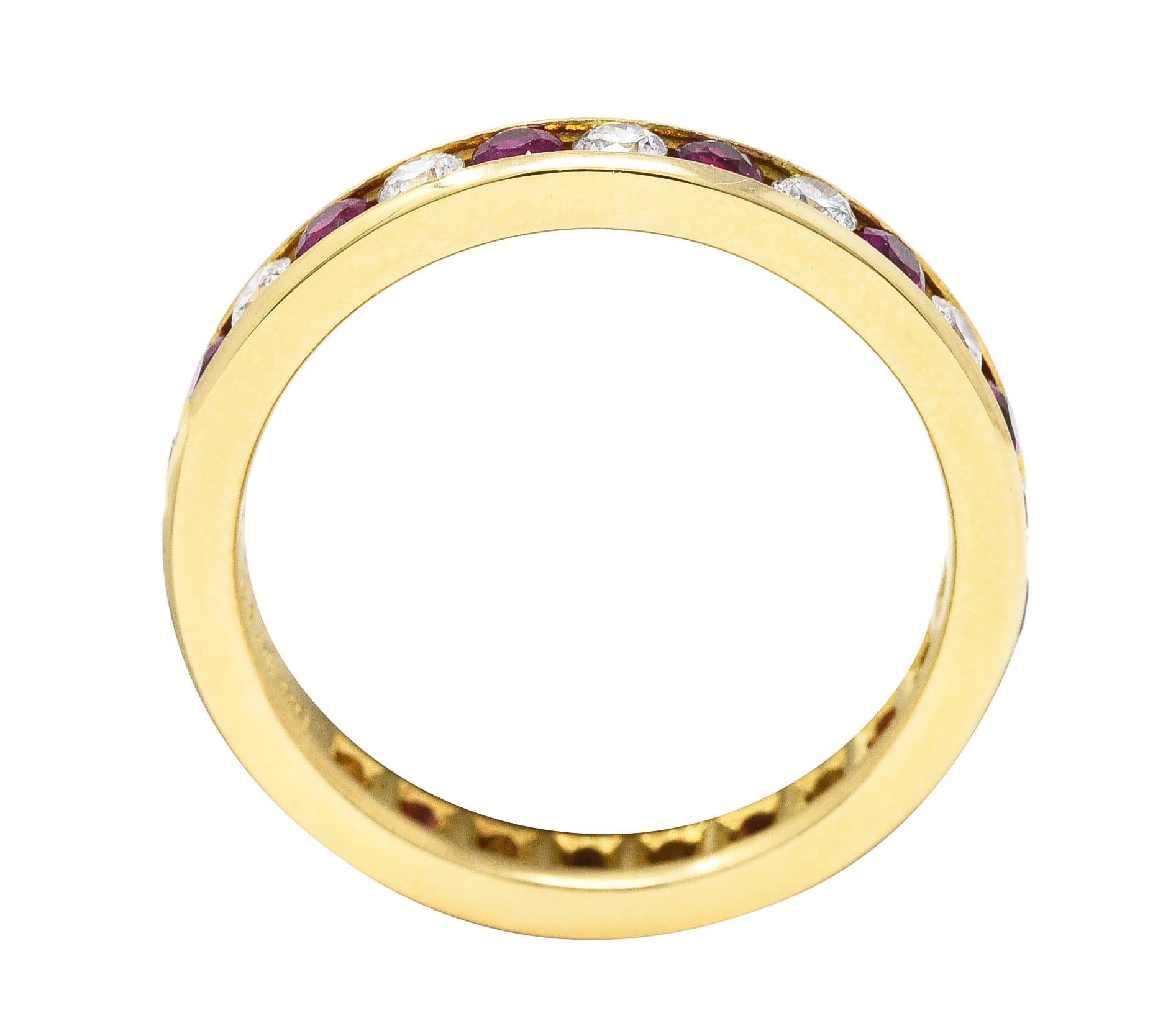 Tiffany & Co. 1.20 Carat Diamond Ruby 18 Karat Yellow Gold Vintage Eternity Ring In Excellent Condition For Sale In Philadelphia, PA