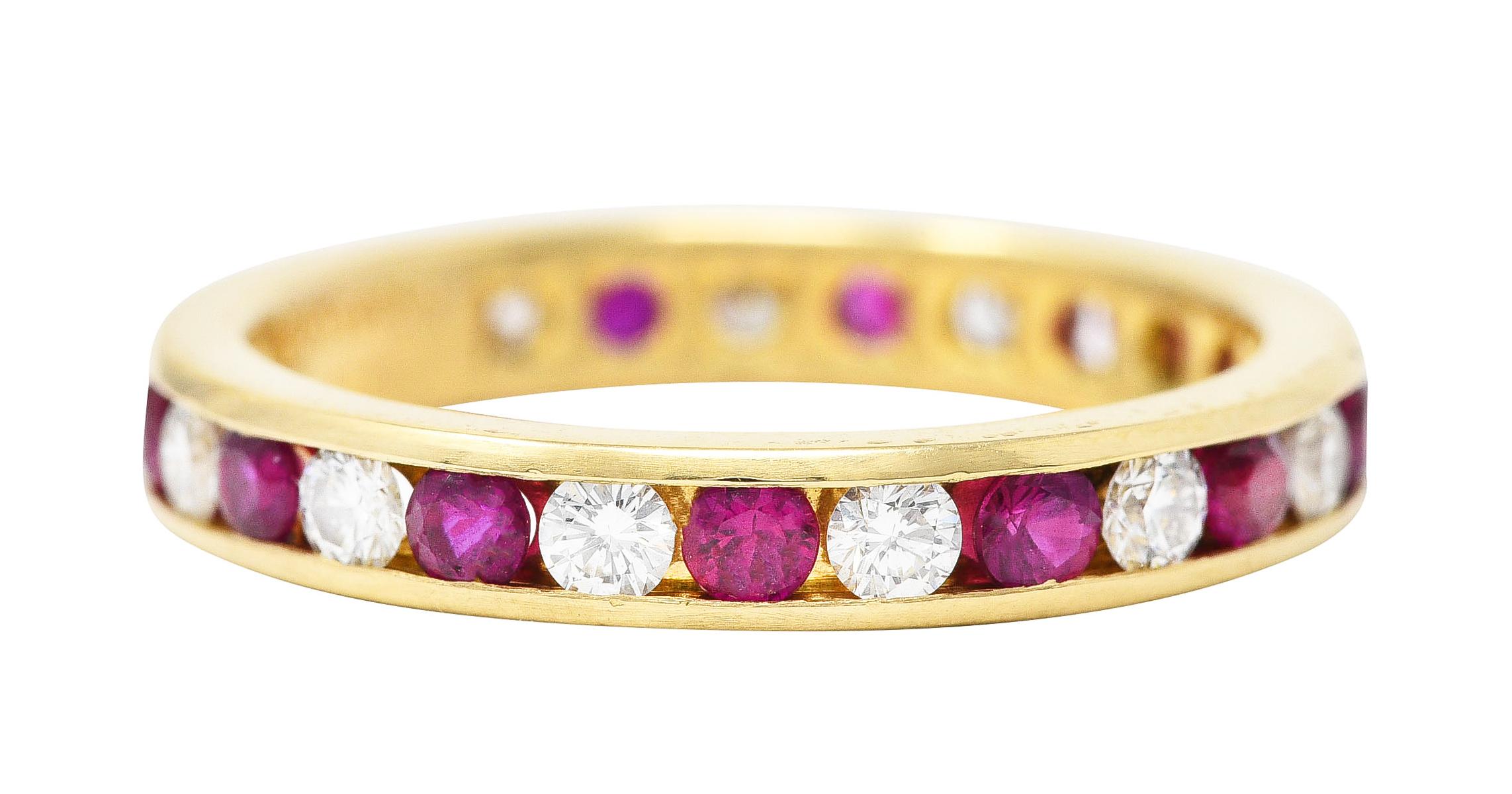 Tiffany & Co. 1.20 Carat Diamond Ruby 18 Karat Yellow Gold Vintage Eternity Ring For Sale 1